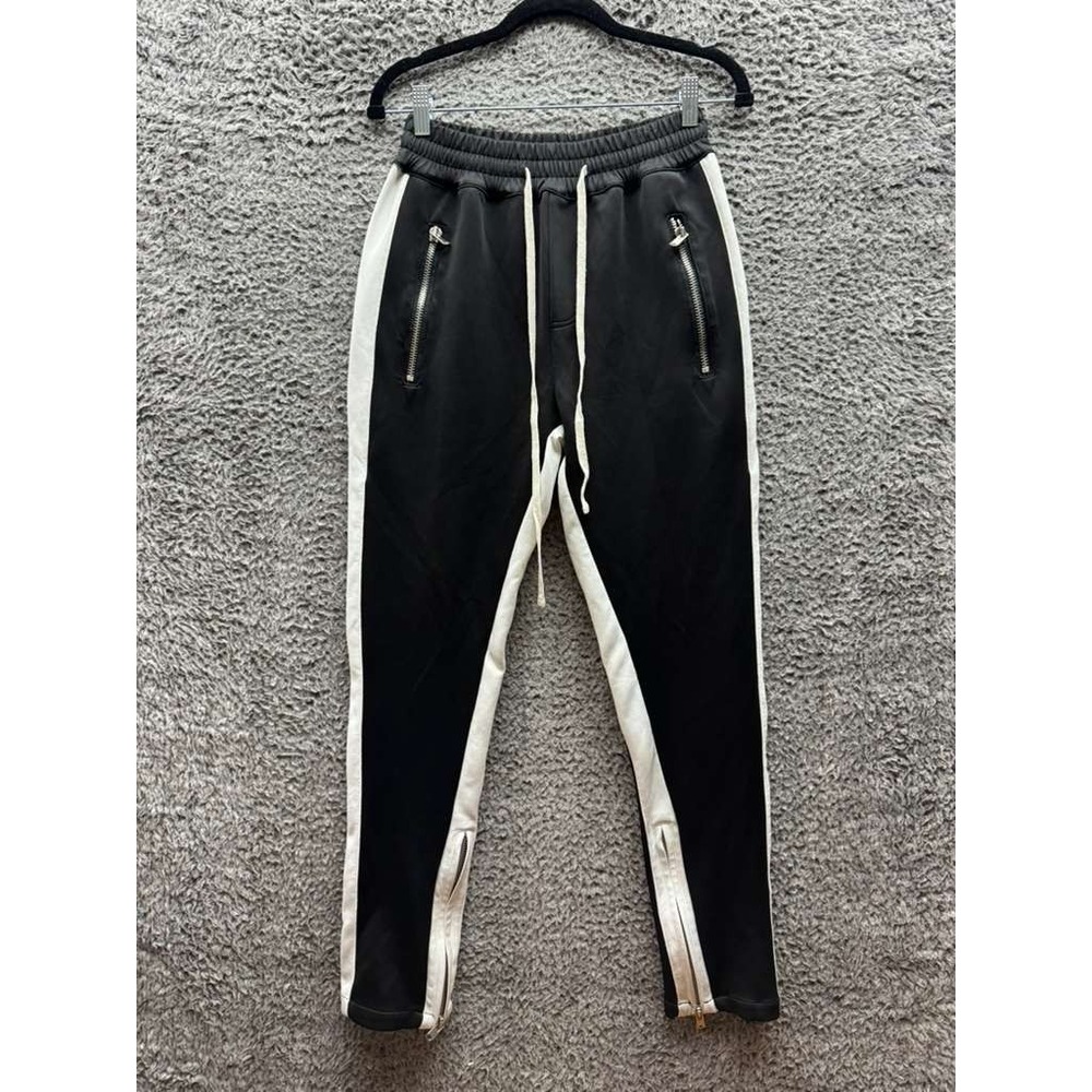 Destructive Ankle Zip High‎ Rise Slim Fit Drawstring Jogger Pants Black Size L